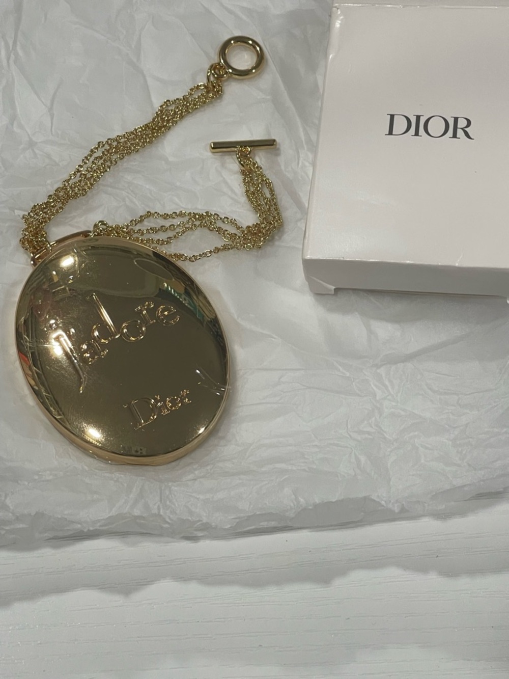 Dior Gold Oval Pendant Compact Necklace
